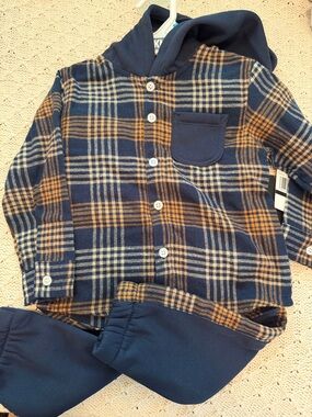 DKNY Navy and Tan Plaid Shirt Jacket